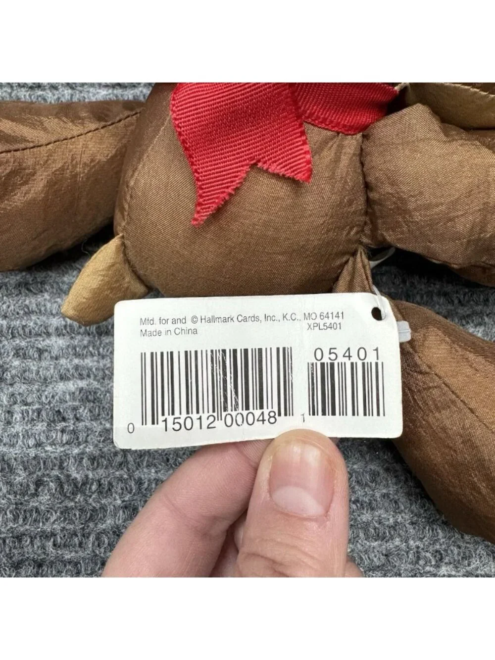 Vintage Hallmark Rodney Reindeer Nylon Plush Puffalump Style Stuffed Red Bow 90s